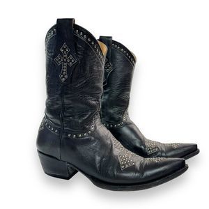 Old Gringo Cowboy Boots Womens Sz 8 Black Leather Cross Studded Short Point Toe
